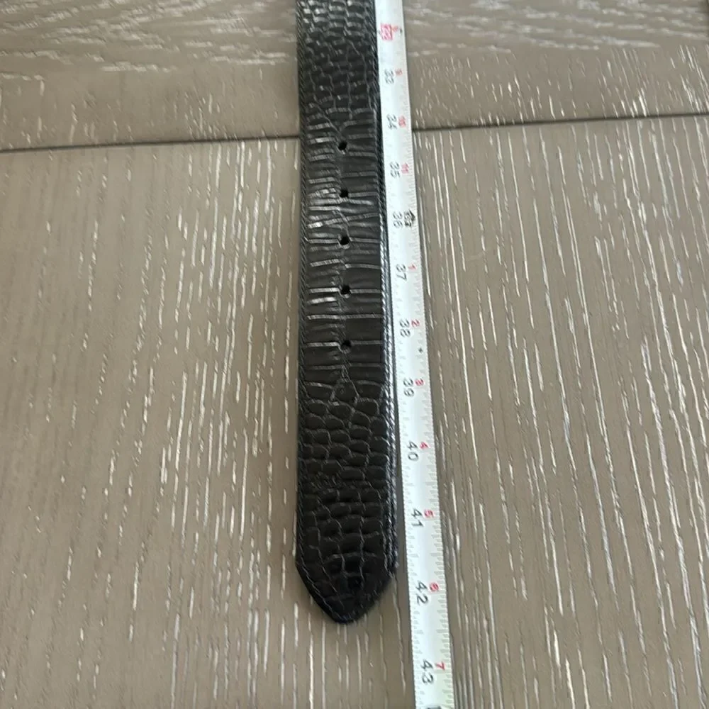 Croc Embossed Black Leather Belt Oval Ornate Silver Tone Buckle Women’s Size XL